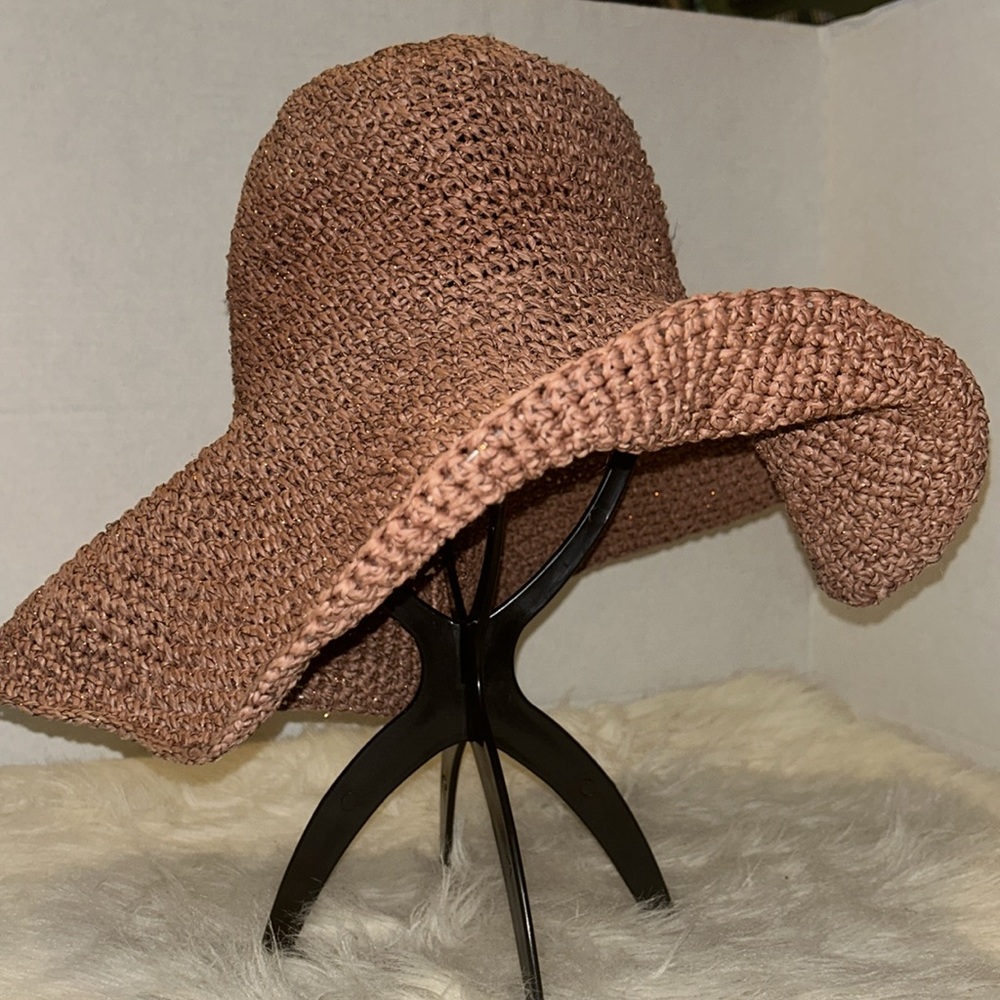 Old Navy Metallic FLOPPY SUN Crochet Hat BROWN SUGAR Sz S/M P/M 56